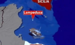 Nella cartina tratta da Sky Tg24 il luogo del naufragio, 19 aprile 2015. ono 21 i cadaveri recuperati finora dai mezzi impegnati nelle operazioni di soccorso del barcone naufragato a 60 miglia dalle coste libiche.